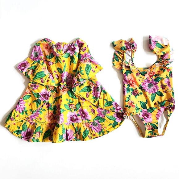 Janie and Jack Floral Ruffle Swim Cover-Up & Flutter Sleeve Swimsuit Size 2T - Picture 5 of 12